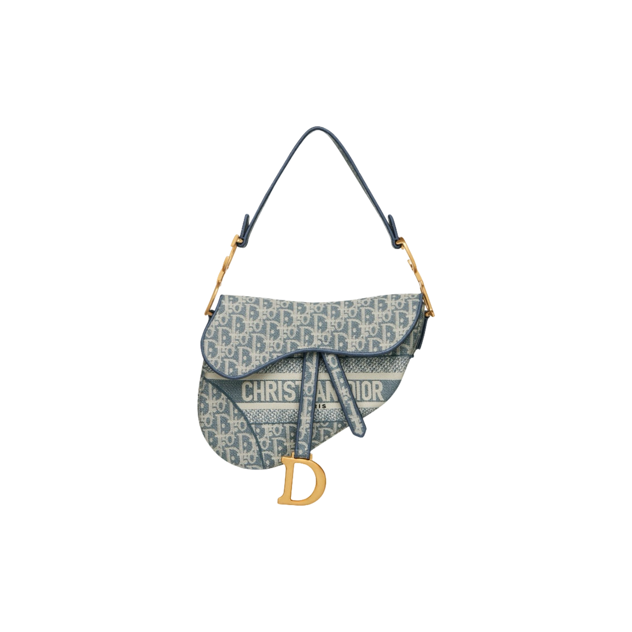 Dior Blue Oblique Chambray-Effect Embroidery Saddle Bag