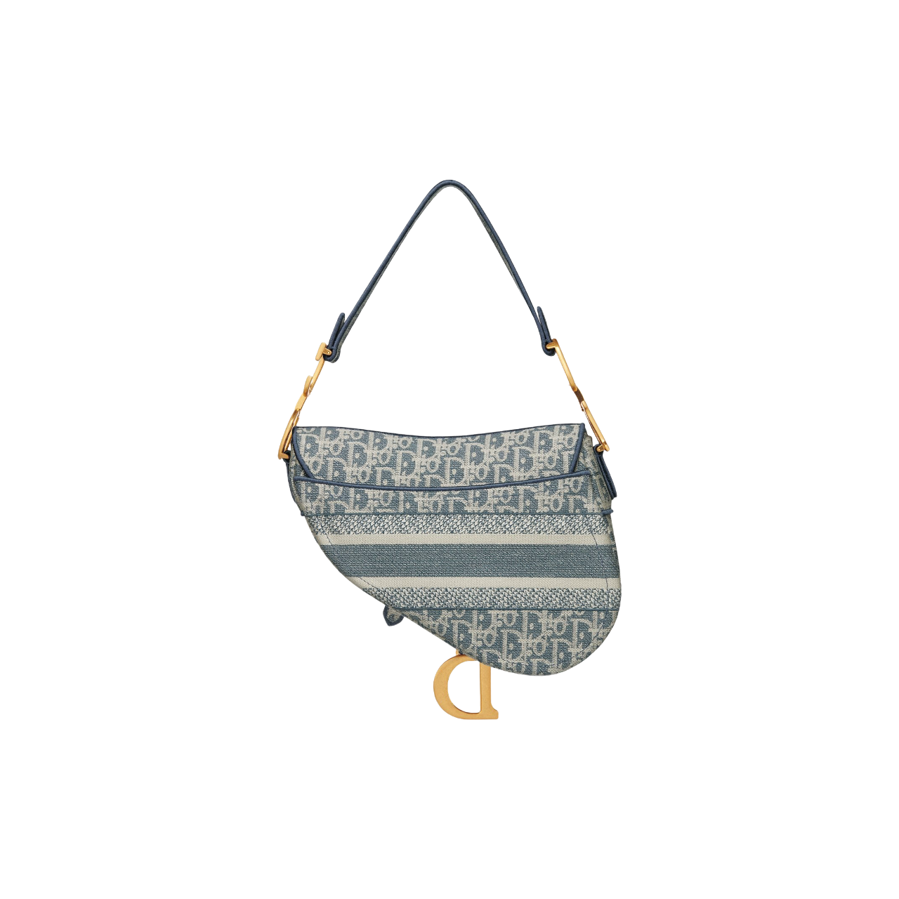 Dior Blue Oblique Chambray-Effect Embroidery Saddle Bag
