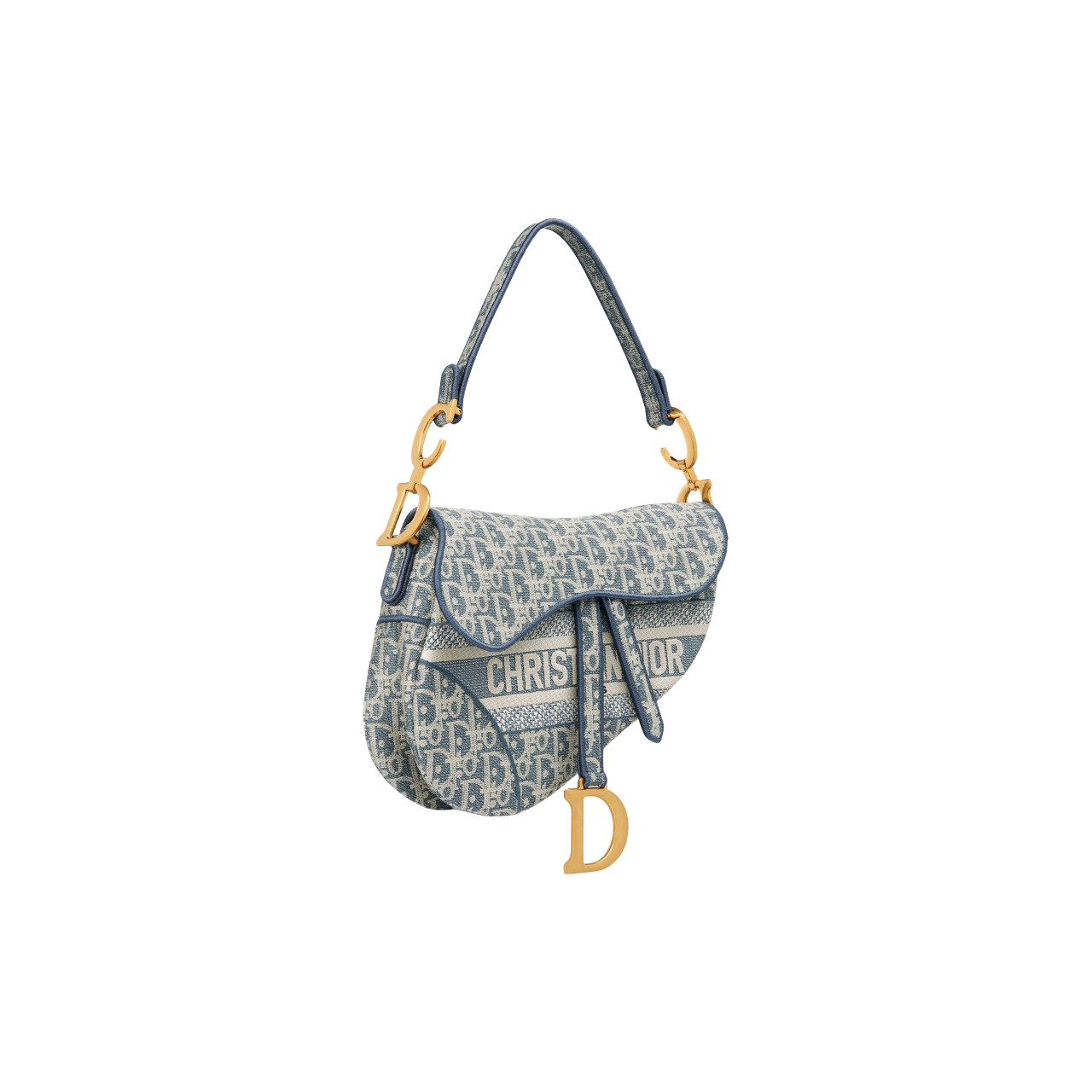 Dior Blue Oblique Chambray-Effect Embroidery Saddle Bag