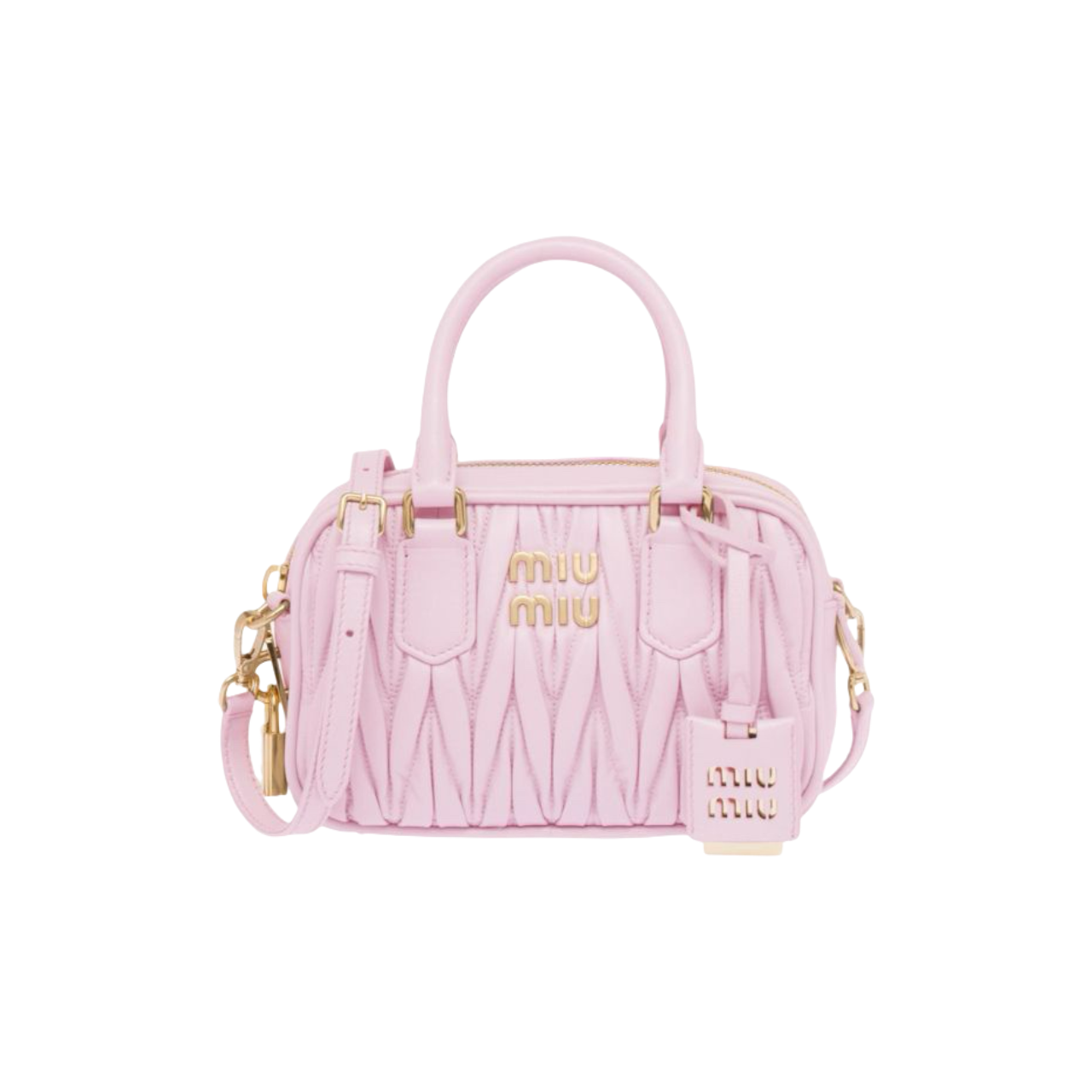 Miu Miu Matelasse Nappa Leather Top-Handle Çantë (alabaster pink)
