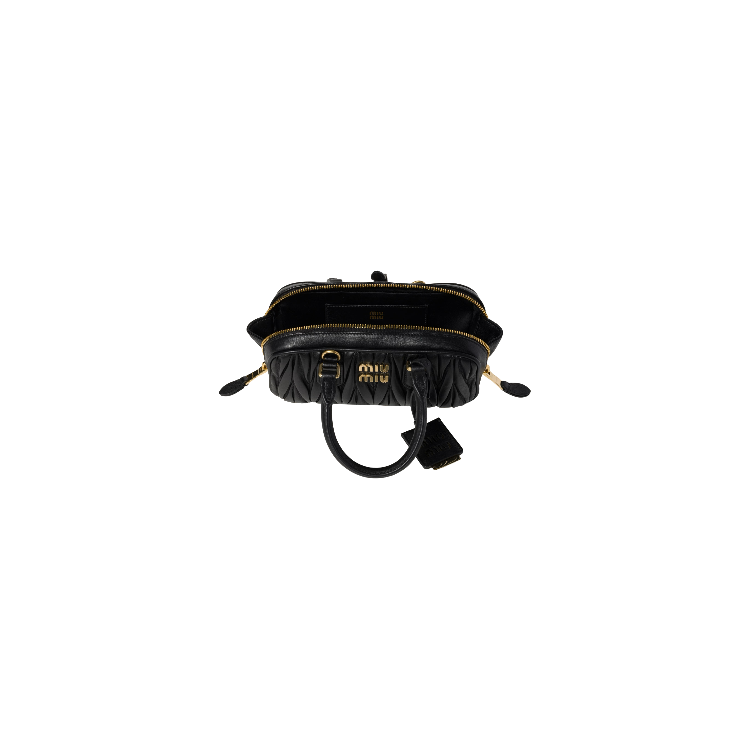 Miu Miu Arcadie Matelassé Nappa Leather Mini Çantë (e zezë)