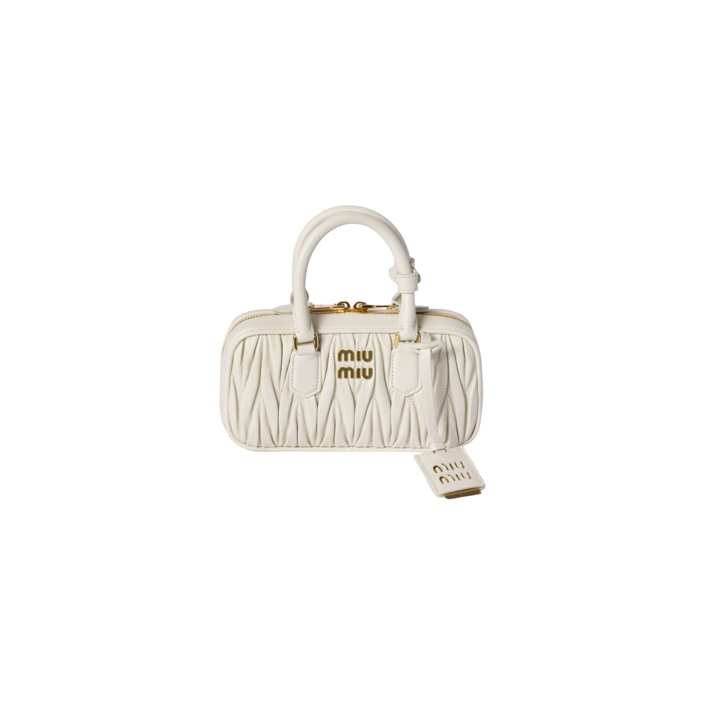 Miu Miu Arcadie Matelassé Nappa Leather Mini Çantë (e bardhë)