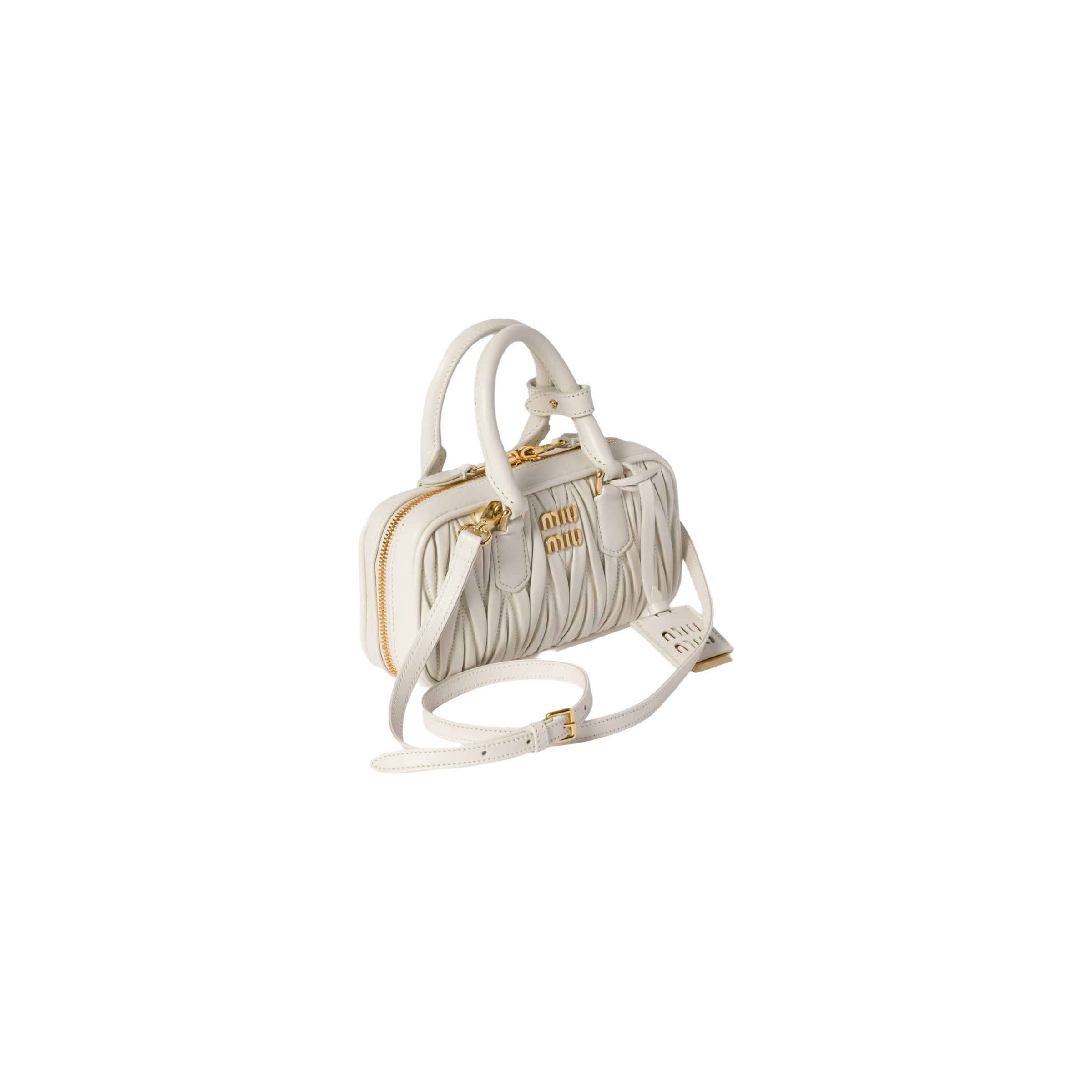 Miu Miu Arcadie Matelassé Nappa Leather Mini Çantë (e bardhë)