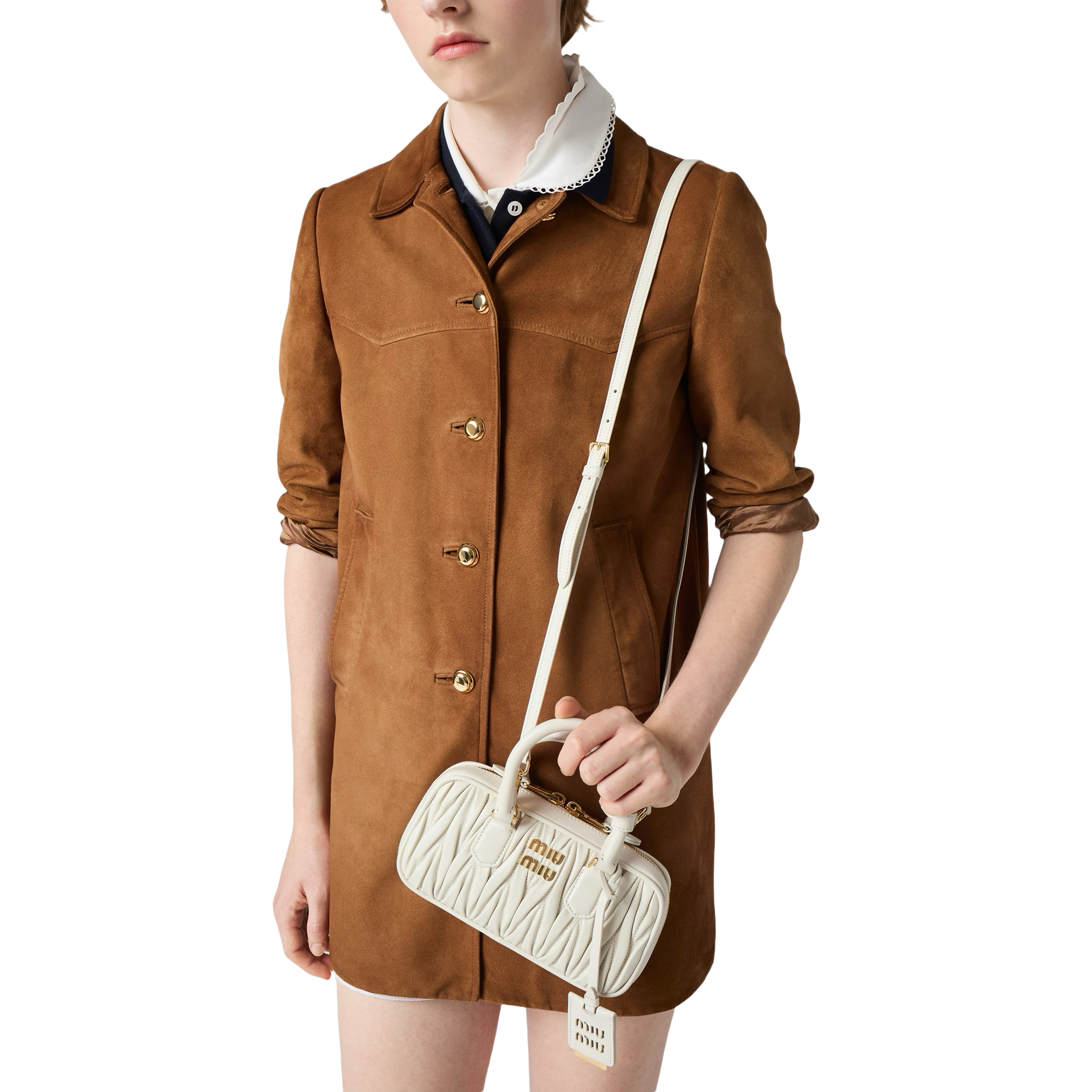 Miu Miu Arcadie Matelassé Nappa Leather Mini Çantë (e bardhë)