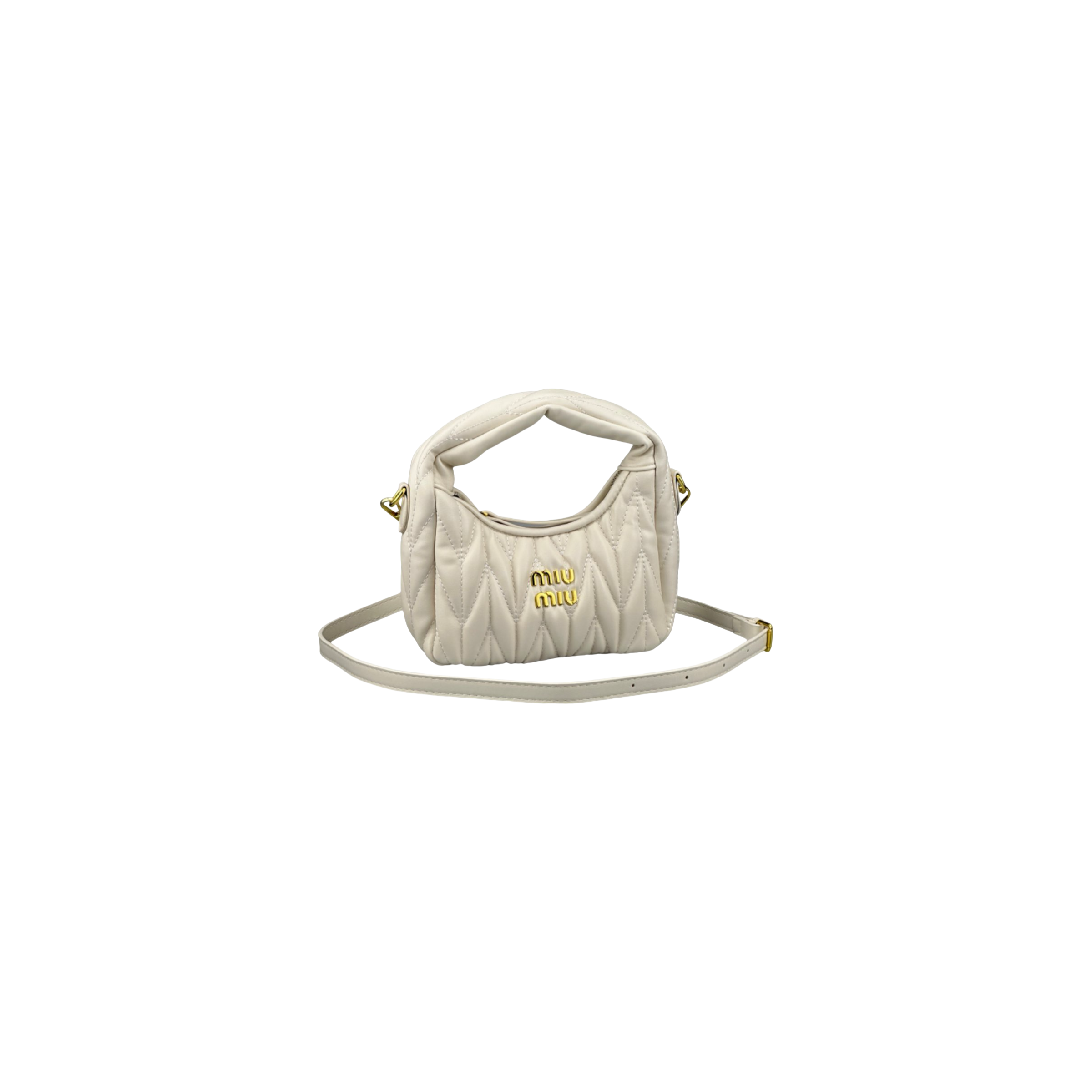 Miu Miu Wander Matelassé Nappa Leather Hobo Çantë (e bardhë)