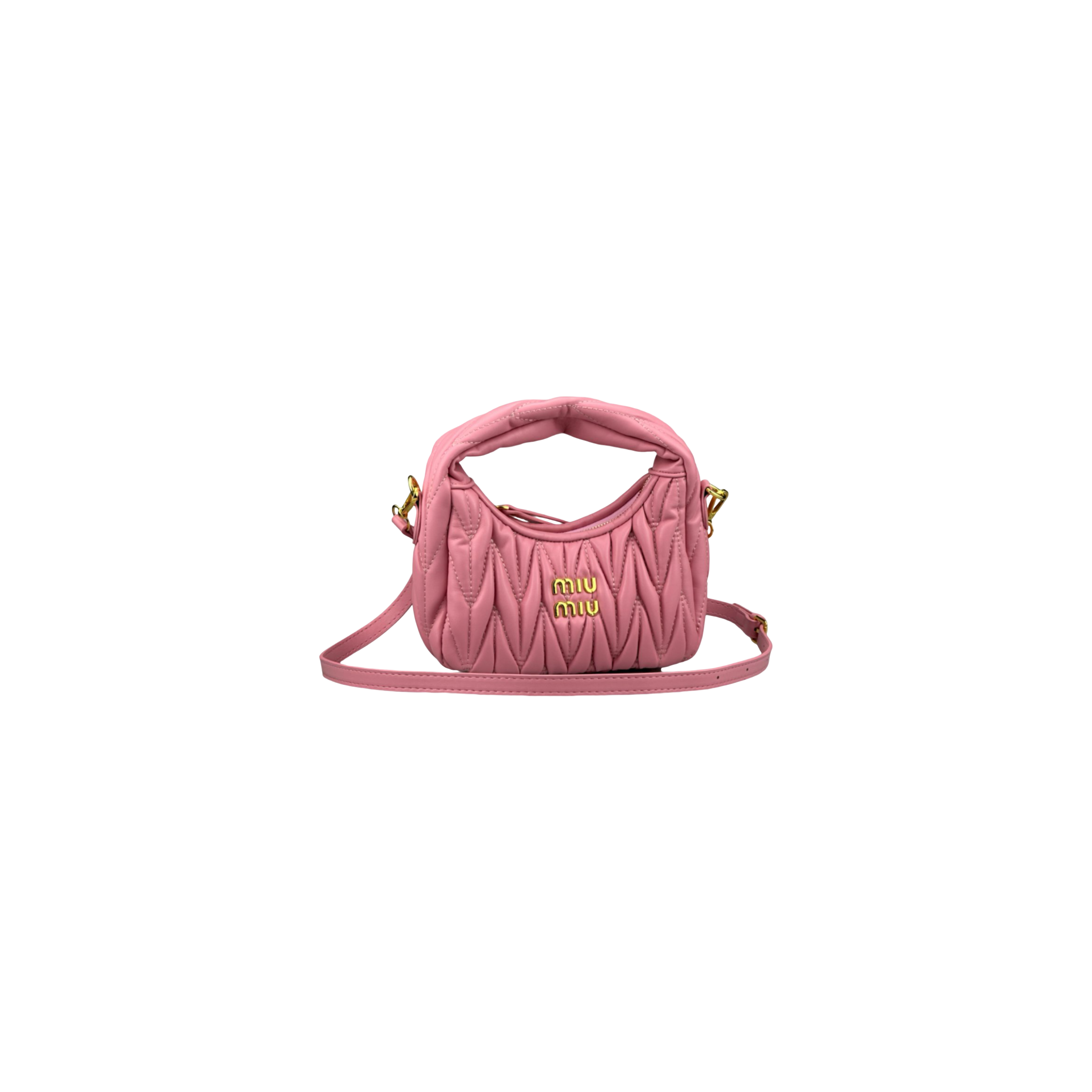 Miu Miu Wander Matelassé Nappa Leather Hobo Çantë (pink)