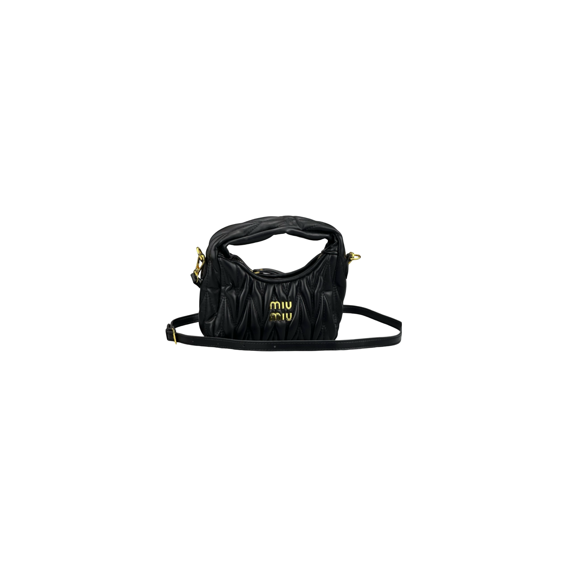 Miu Miu Wander Matelassé Nappa Leather Hobo Çantë (e zezë)