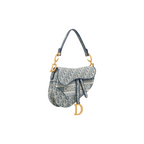 Dior Blue Oblique Chambray-Effect Embroidery Saddle Bag
